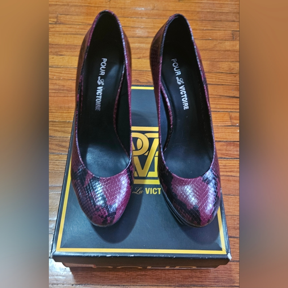 Pour La Victoire Burgundy Snakeskin Heels